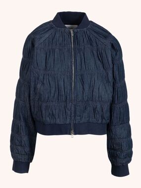 Marlette Esme Denim Navy Dark Wash Quilted Bomber Jacket Size XS